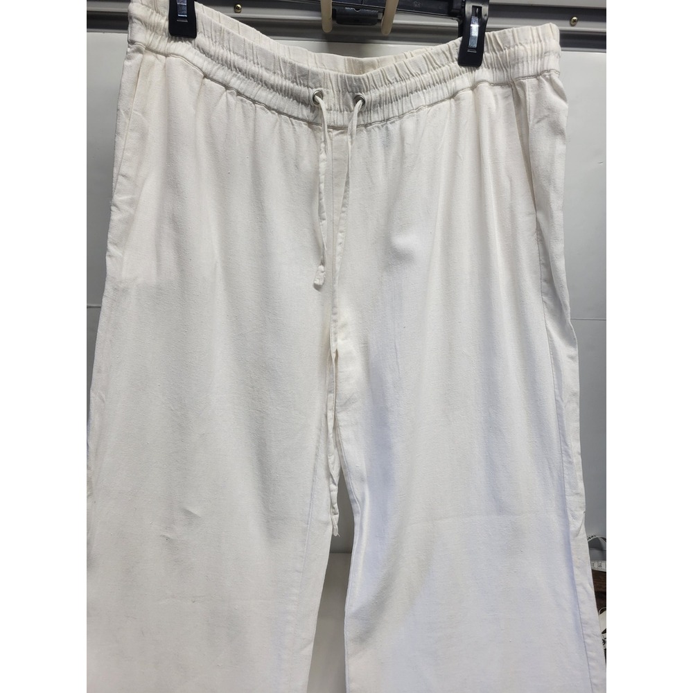 Forever 21‎ White Linen Blend Wide Leg Casual Lounge Pants Women L